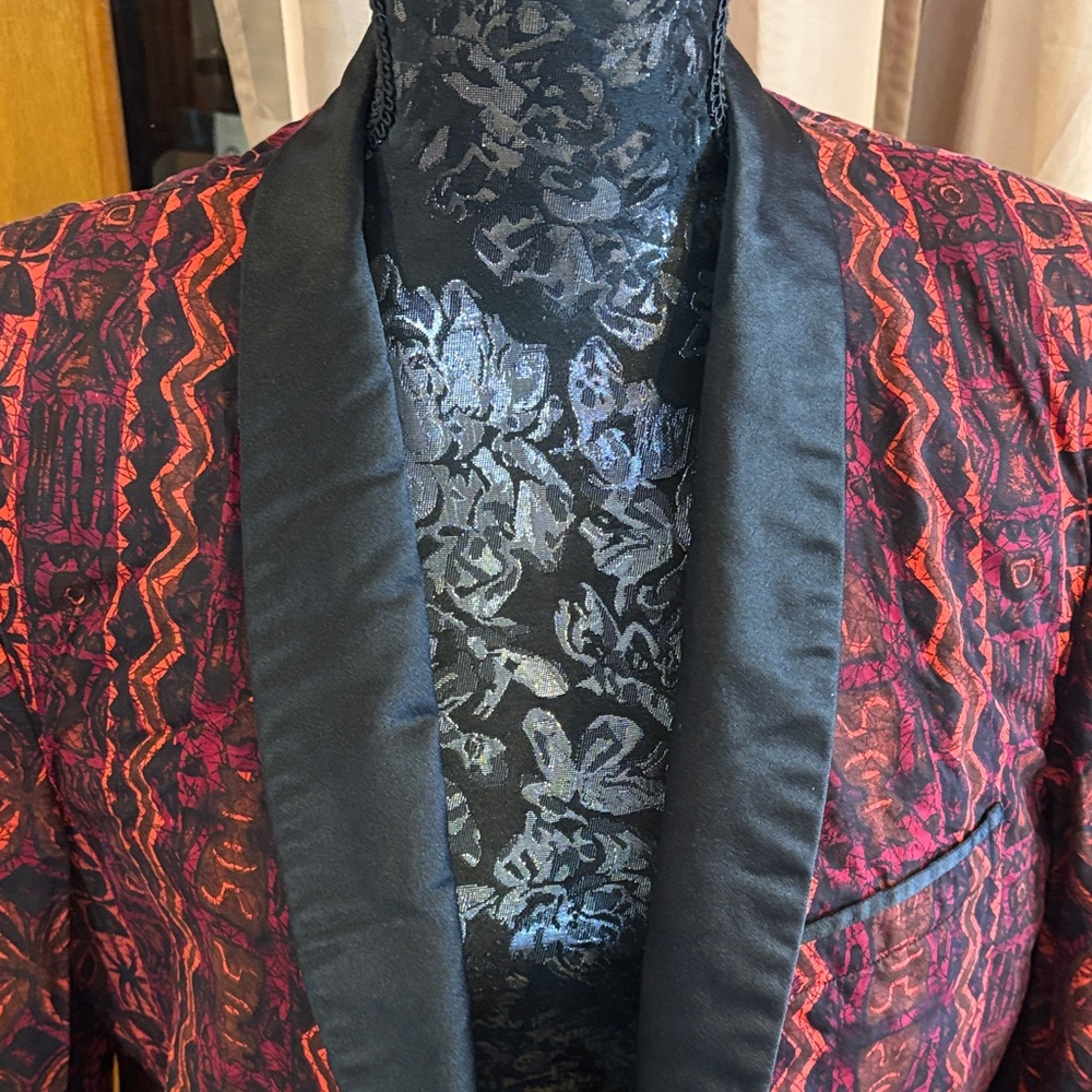 Men’s Red Patterned Jacket, S - Picture 5 of 5